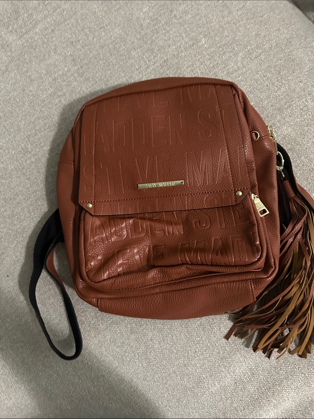 Steve Madden Chestnut Brown Embossed Leather Backpack